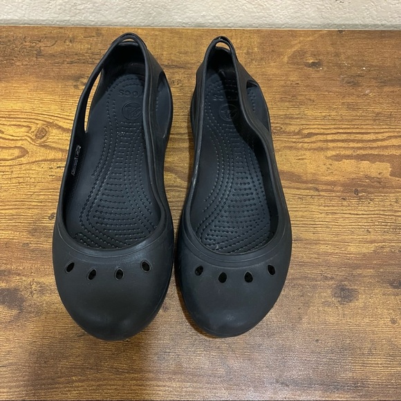 Crocs Kadee Ballet Flats Black Cutout Details Slip On Shoes Comfort Sz 9 Casual - Picture 2 of 7